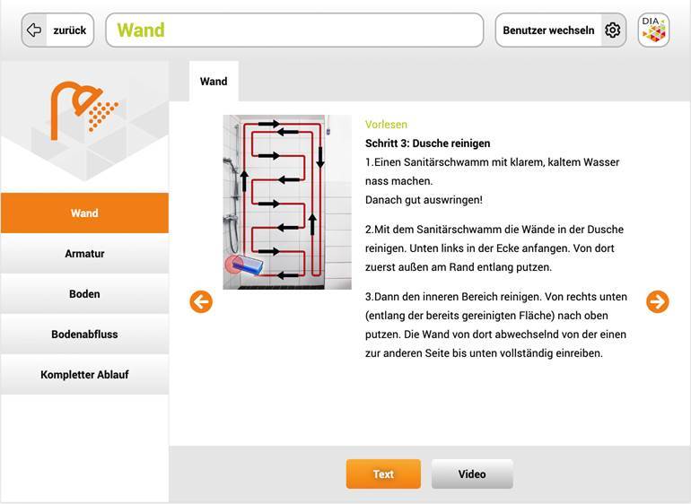 Screenshot der App mit dem Inhalt \"Dusche reinigen\"